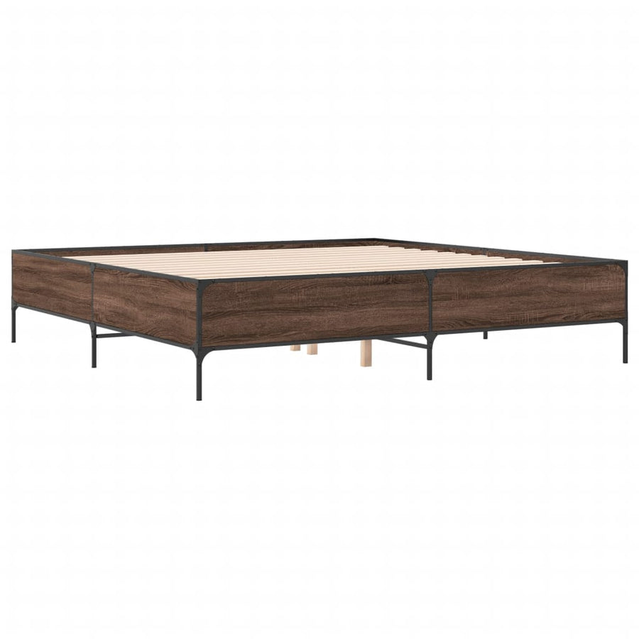 Bedframe bewerkt hout metaal bruin eikenkleur 180x200 cm