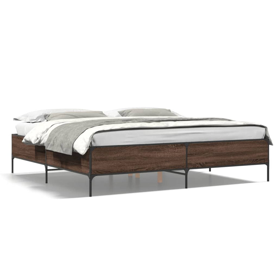 Bedframe bewerkt hout metaal bruin eikenkleur 180x200 cm