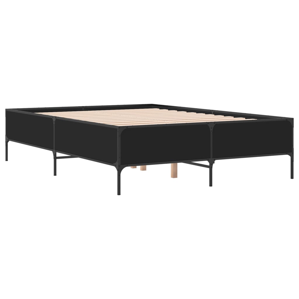 Bedframe bewerkt hout metaal zwart 160x200 cm