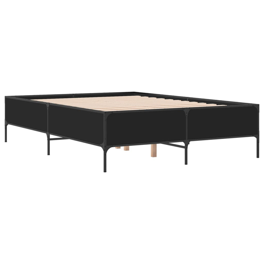 Bedframe bewerkt hout metaal zwart 160x200 cm