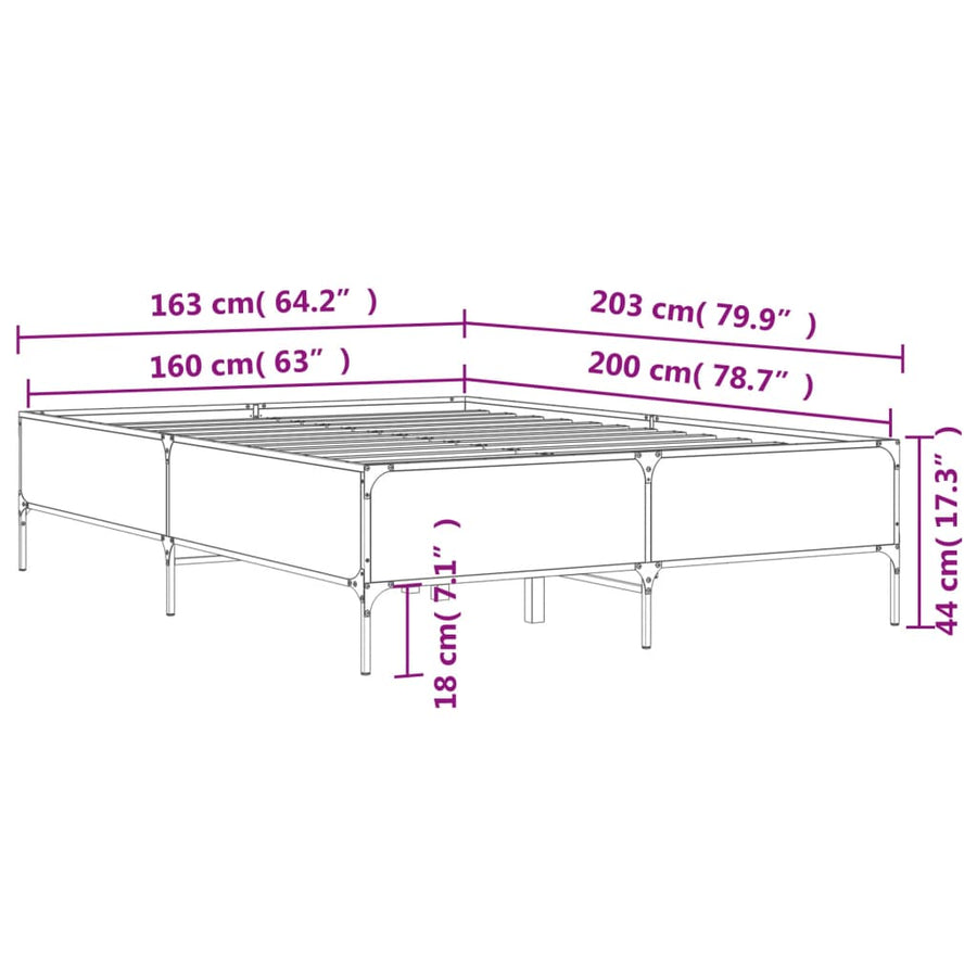 Bedframe bewerkt hout metaal zwart 160x200 cm