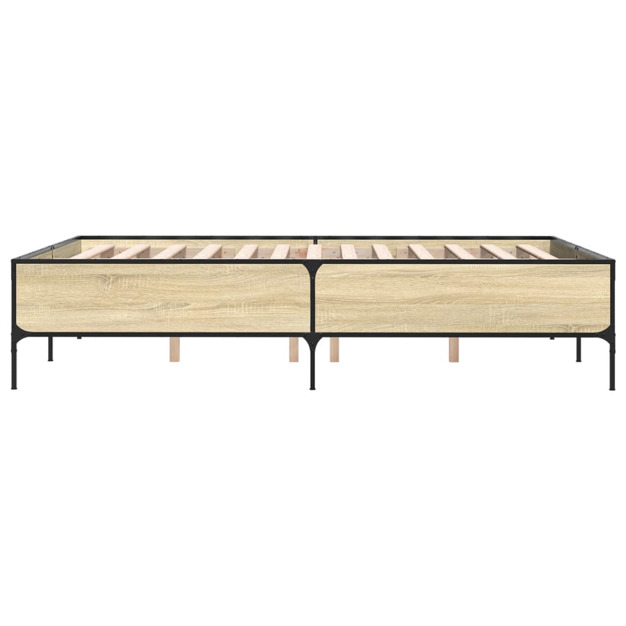 Bedframe bewerkt hout metaal sonoma eikenkleurig 160x200 cm