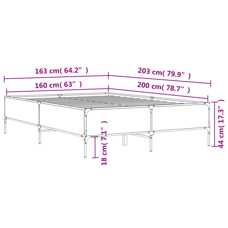 Bedframe bewerkt hout metaal sonoma eikenkleurig 160x200 cm