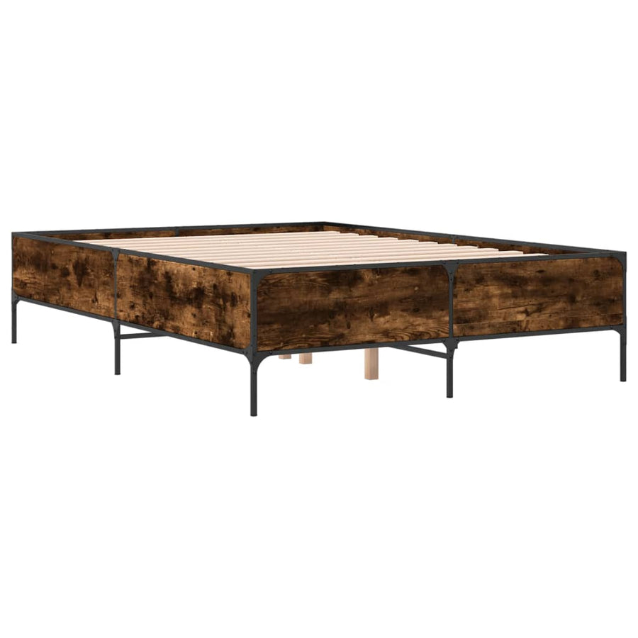 Bedframe bewerkt hout metaal gerookt eikenkleurig 160x200 cm