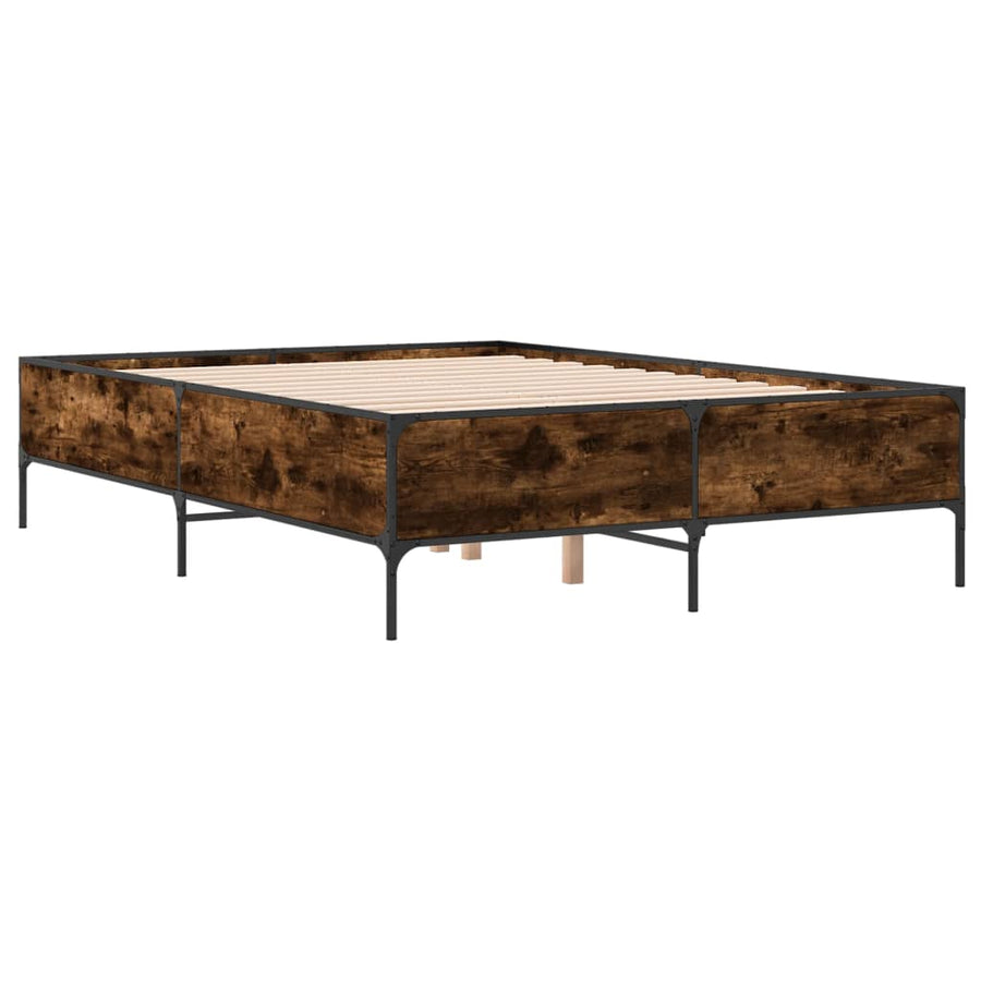 Bedframe bewerkt hout metaal gerookt eikenkleurig 160x200 cm