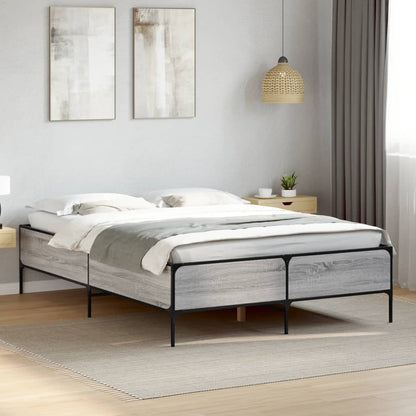 Bedframe bewerkt hout metaal grijs sonoma eiken 160x200 cm