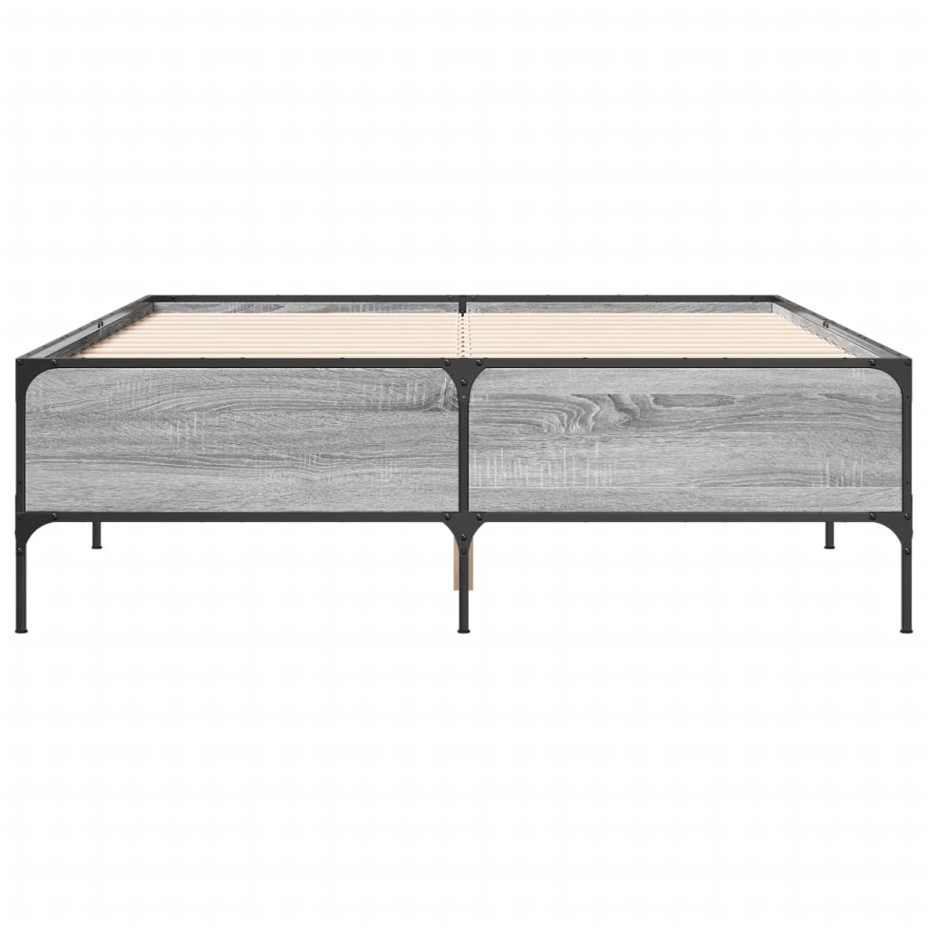 Bedframe bewerkt hout metaal grijs sonoma eiken 160x200 cm
