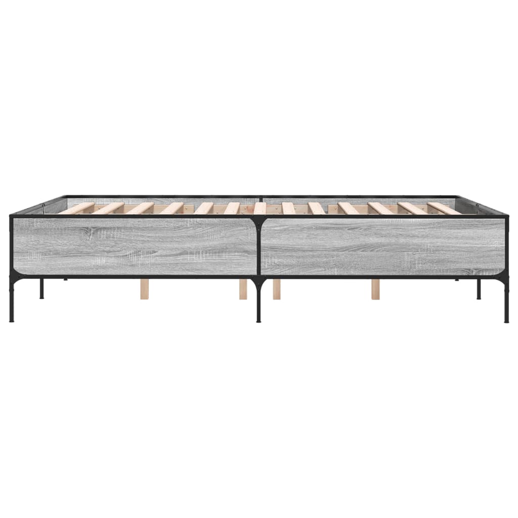 Bedframe bewerkt hout metaal grijs sonoma eiken 160x200 cm