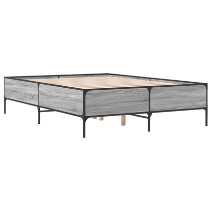 Bedframe bewerkt hout metaal grijs sonoma eiken 160x200 cm