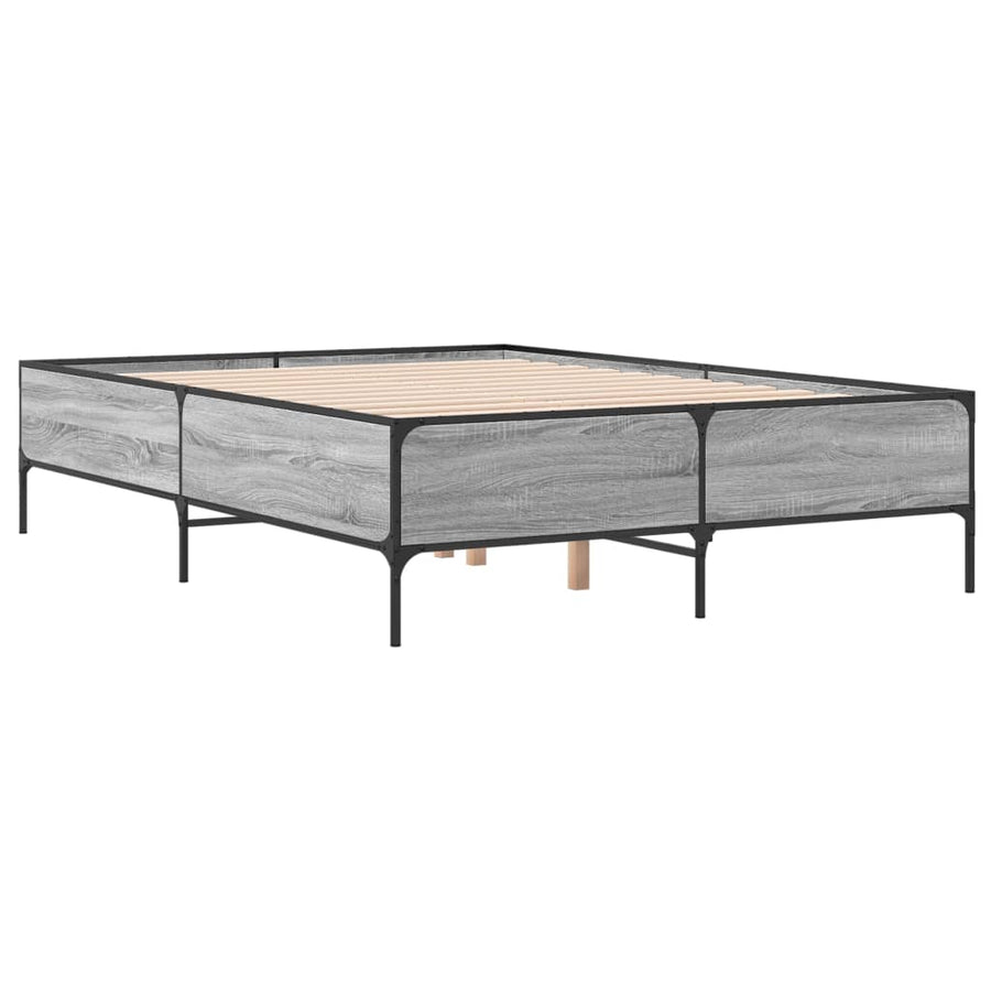 Bedframe bewerkt hout metaal grijs sonoma eiken 160x200 cm