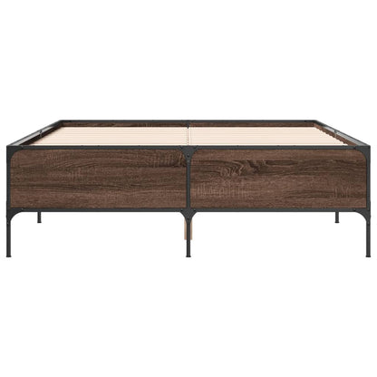 Bedframe bewerkt hout metaal bruin eikenkleur 160x200 cm