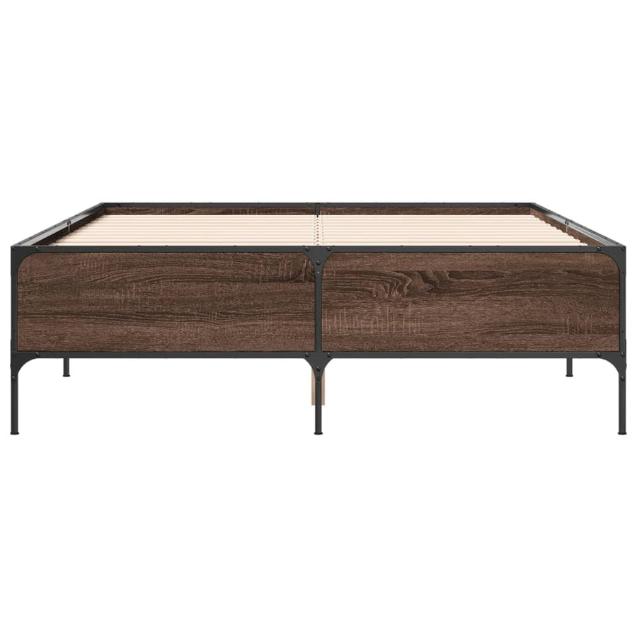 Bedframe bewerkt hout metaal bruin eikenkleur 160x200 cm