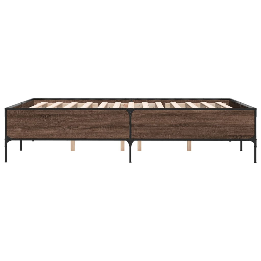 Bedframe bewerkt hout metaal bruin eikenkleur 160x200 cm