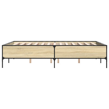 Bedframe bewerkt hout metaal sonoma eikenkleurig 150x200 cm