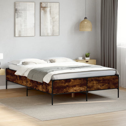 Bedframe bewerkt hout metaal gerookt eikenkleurig 150x200 cm