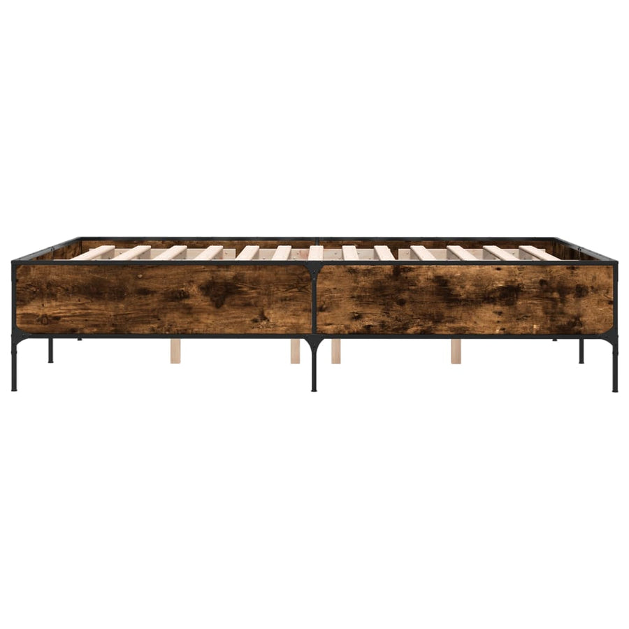 Bedframe bewerkt hout metaal gerookt eikenkleurig 150x200 cm