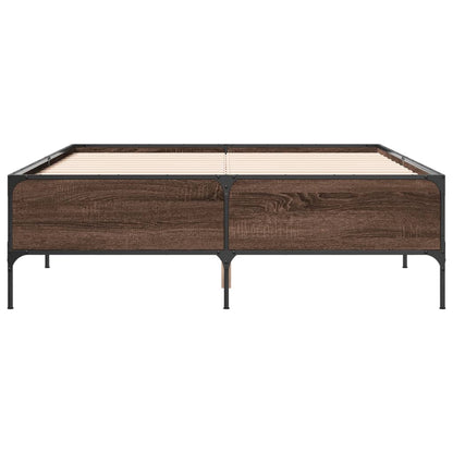 Bedframe bewerkt hout metaal bruin eikenkleur 150x200 cm