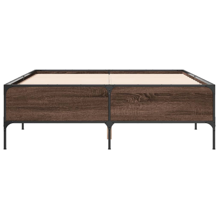 Bedframe bewerkt hout metaal bruin eikenkleur 150x200 cm