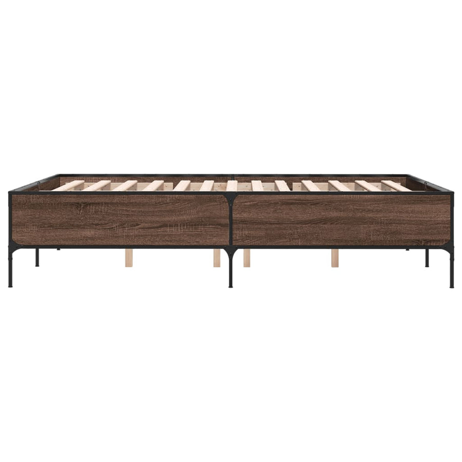 Bedframe bewerkt hout metaal bruin eikenkleur 150x200 cm