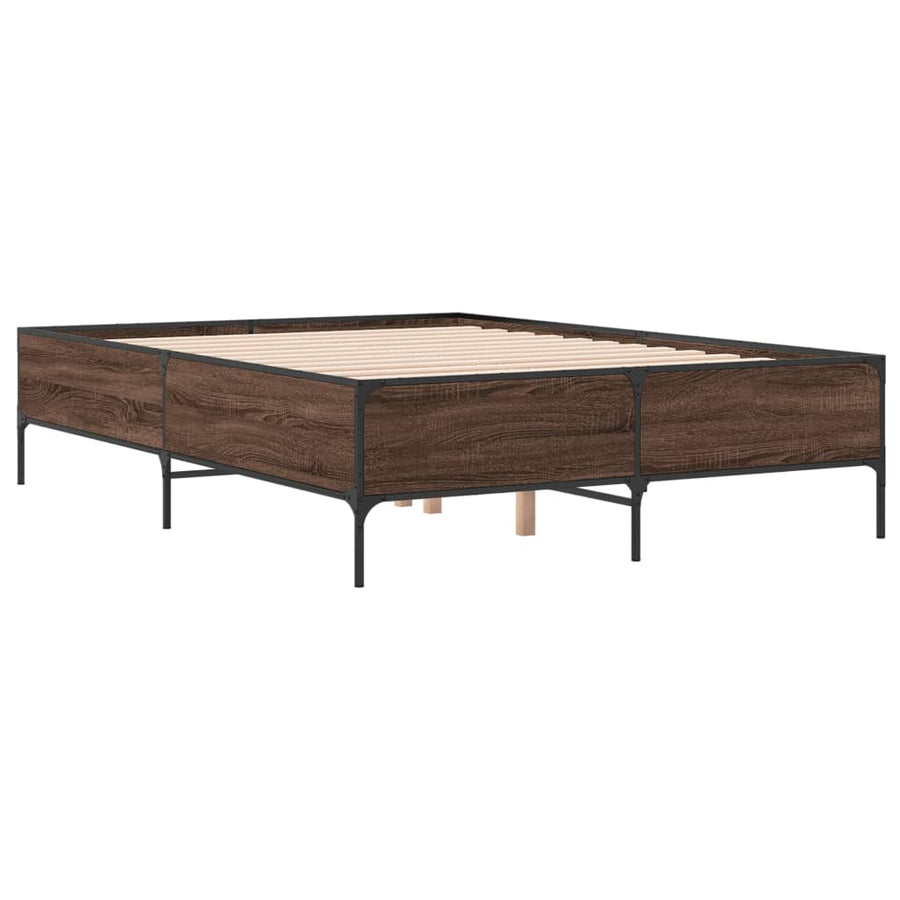 Bedframe bewerkt hout metaal bruin eikenkleur 150x200 cm