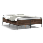Brown oak-coloured wood and metal bed frame 150x200 cm