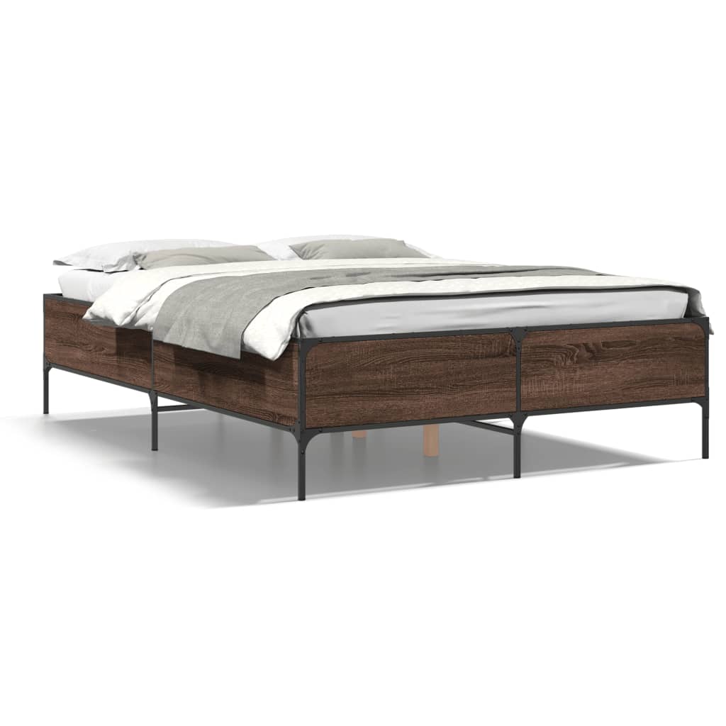 Bedframe bewerkt hout metaal bruin eikenkleur 150x200 cm