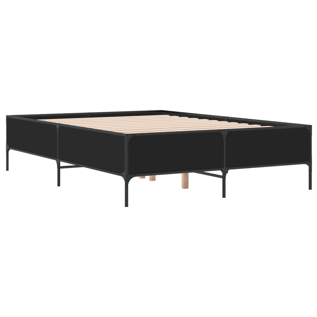 Bedframe bewerkt hout metaal zwart 140x200 cm