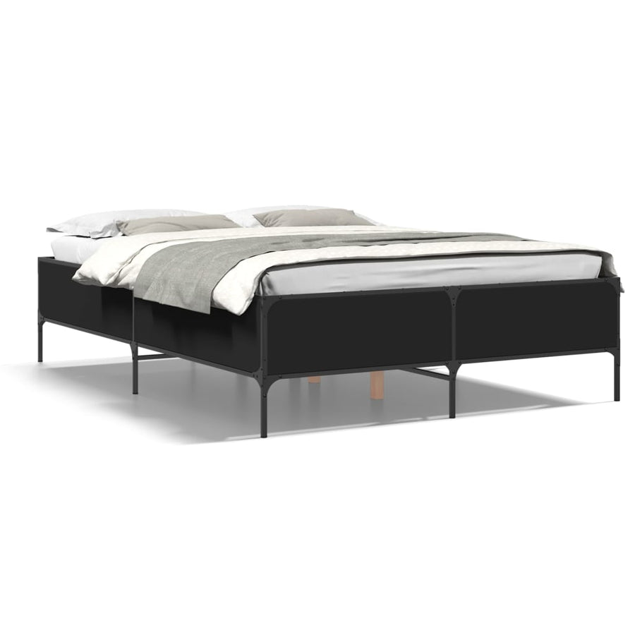 Bedframe bewerkt hout metaal zwart 140x200 cm