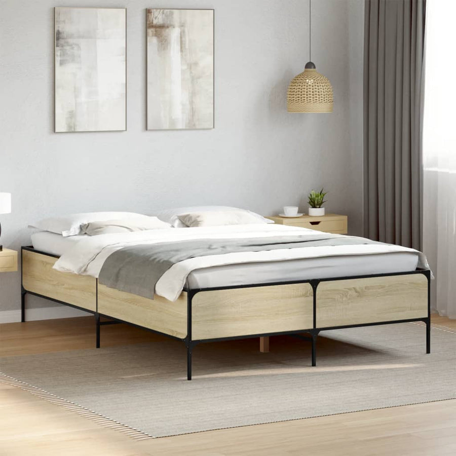 Bedframe bewerkt hout metaal sonoma eikenkleurig 140x200 cm