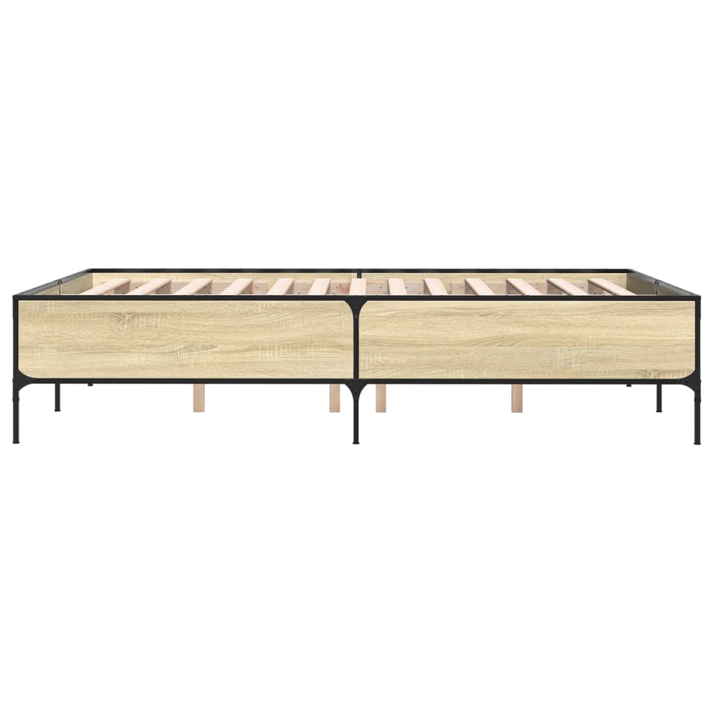 Bedframe bewerkt hout metaal sonoma eikenkleurig 140x200 cm