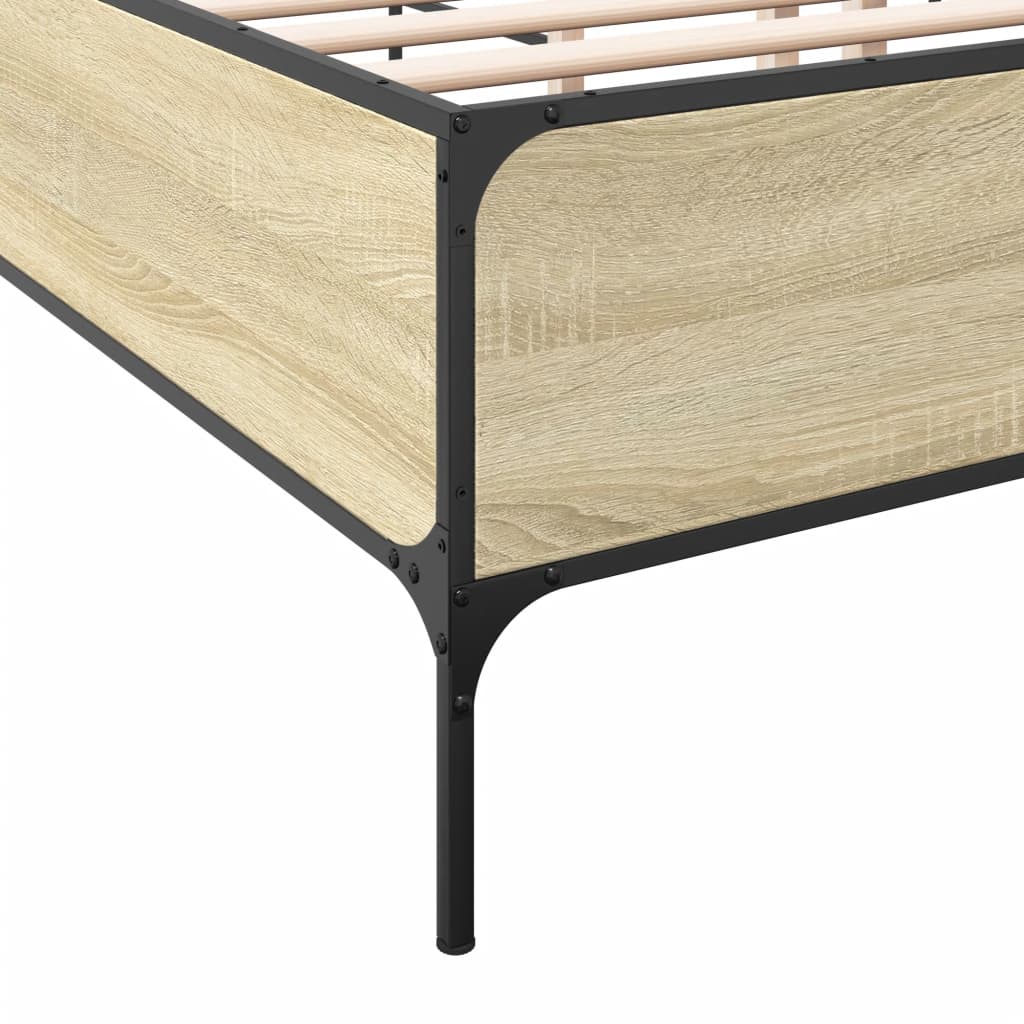 Bedframe bewerkt hout metaal sonoma eikenkleurig 140x200 cm