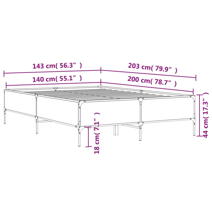 Bedframe bewerkt hout metaal sonoma eikenkleurig 140x200 cm