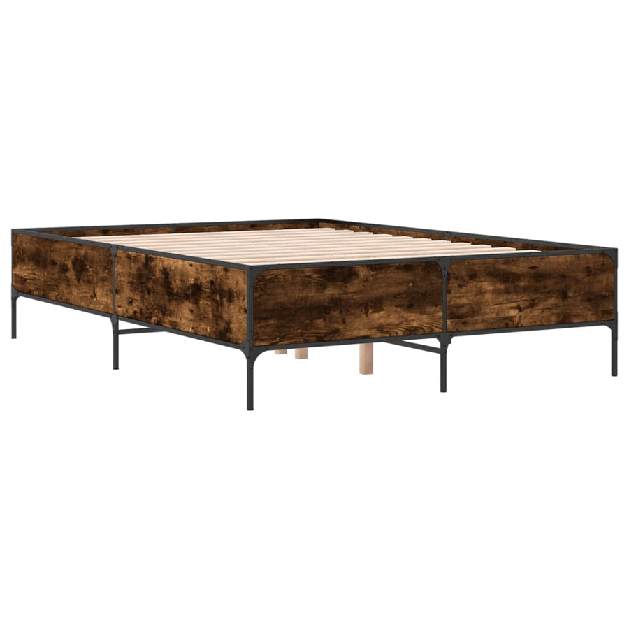 Bedframe bewerkt hout metaal gerookt eikenkleurig 140x200 cm