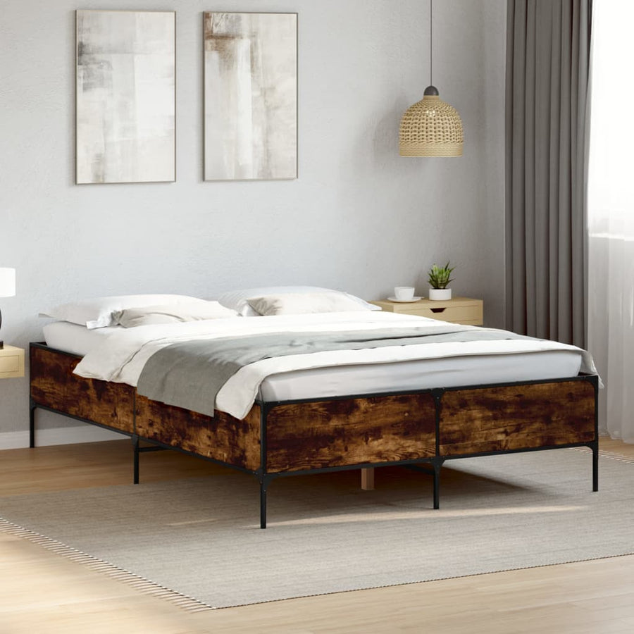 Bedframe bewerkt hout metaal gerookt eikenkleurig 140x200 cm