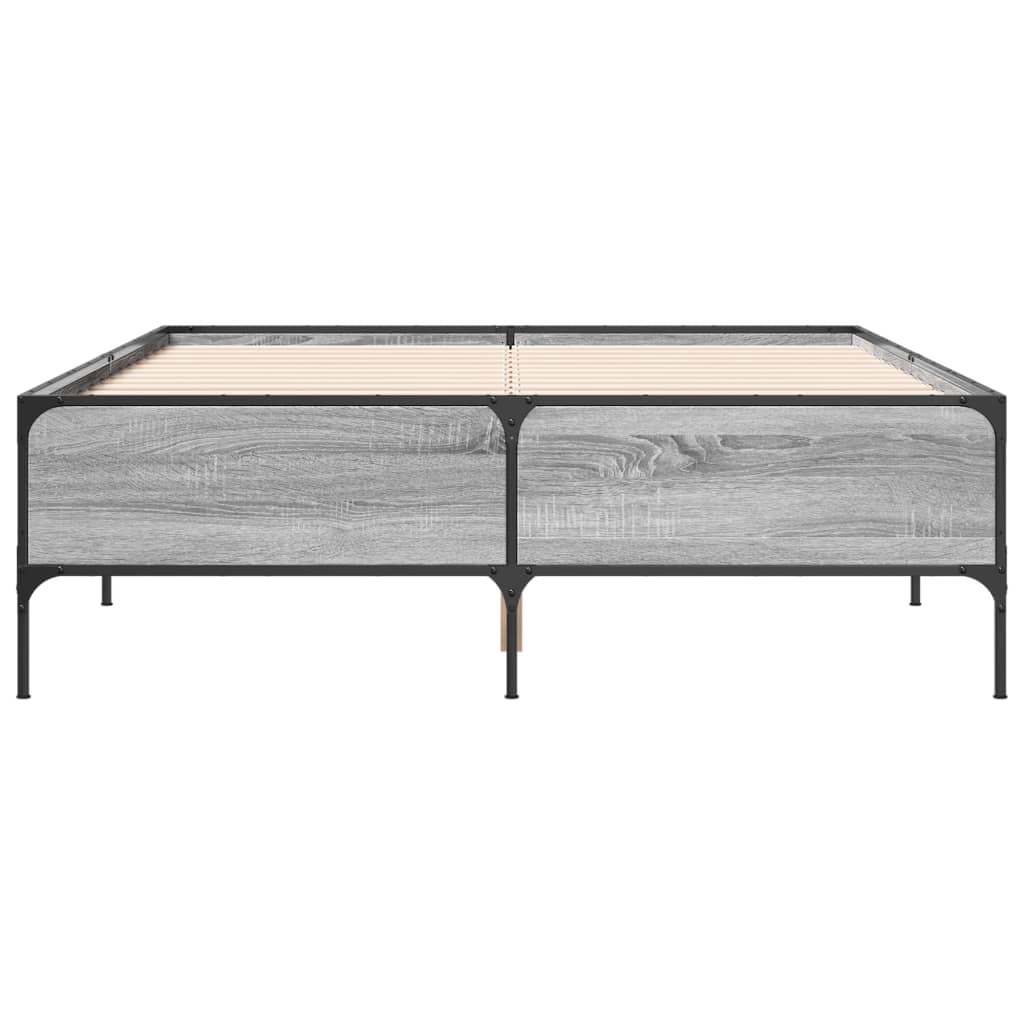 Bedframe bewerkt hout metaal grijs sonoma eiken 140x200 cm