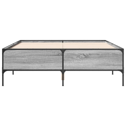 Bedframe bewerkt hout metaal grijs sonoma eiken 140x200 cm