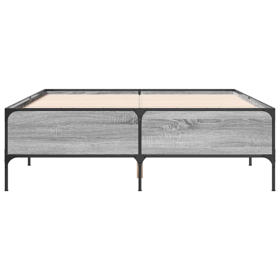 Bedframe bewerkt hout metaal grijs sonoma eiken 140x200 cm