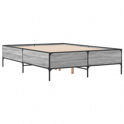 Bedframe bewerkt hout metaal grijs sonoma eiken 140x200 cm