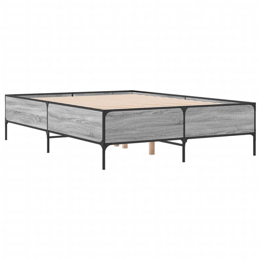 Bedframe bewerkt hout metaal grijs sonoma eiken 140x200 cm