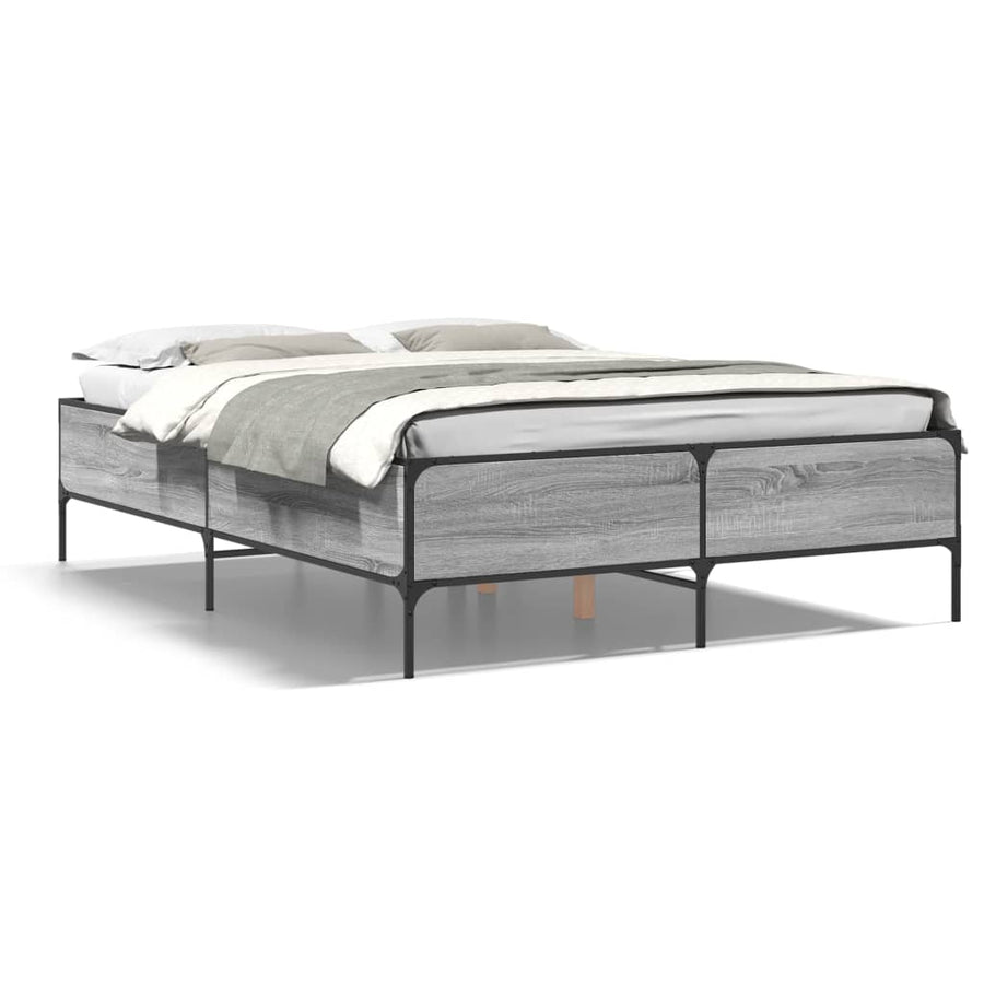 Bedframe bewerkt hout metaal grijs sonoma eiken 140x200 cm