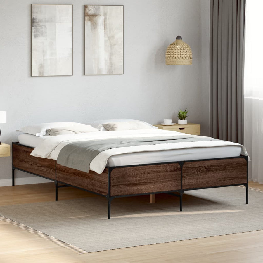 Bedframe bewerkt hout metaal bruin eikenkleur 140x200 cm
