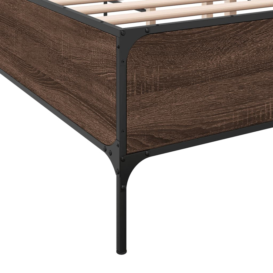 Bedframe bewerkt hout metaal bruin eikenkleur 140x200 cm