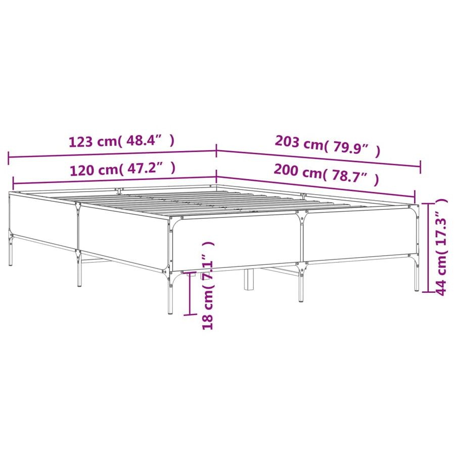 Bedframe bewerkt hout metaal zwart 120x200 cm