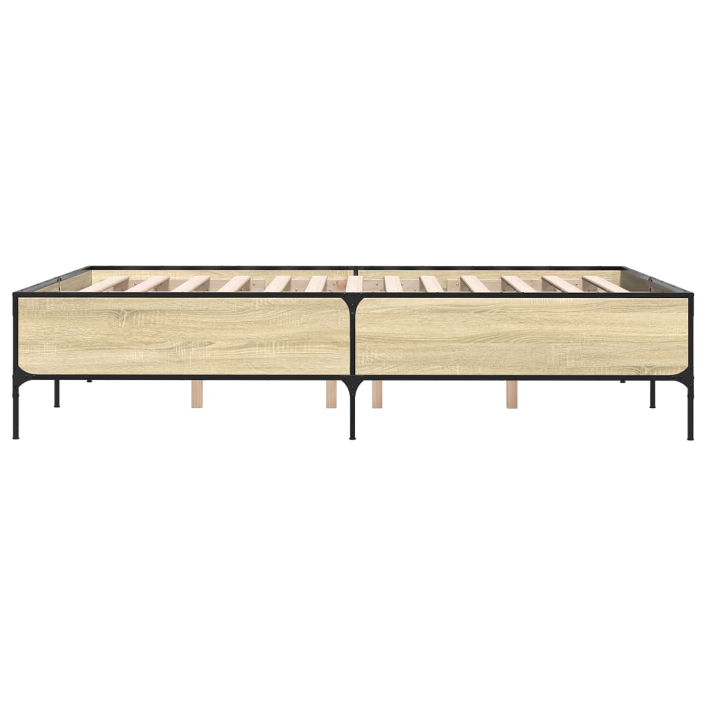 Bedframe bewerkt hout metaal sonoma eikenkleurig 120x200 cm