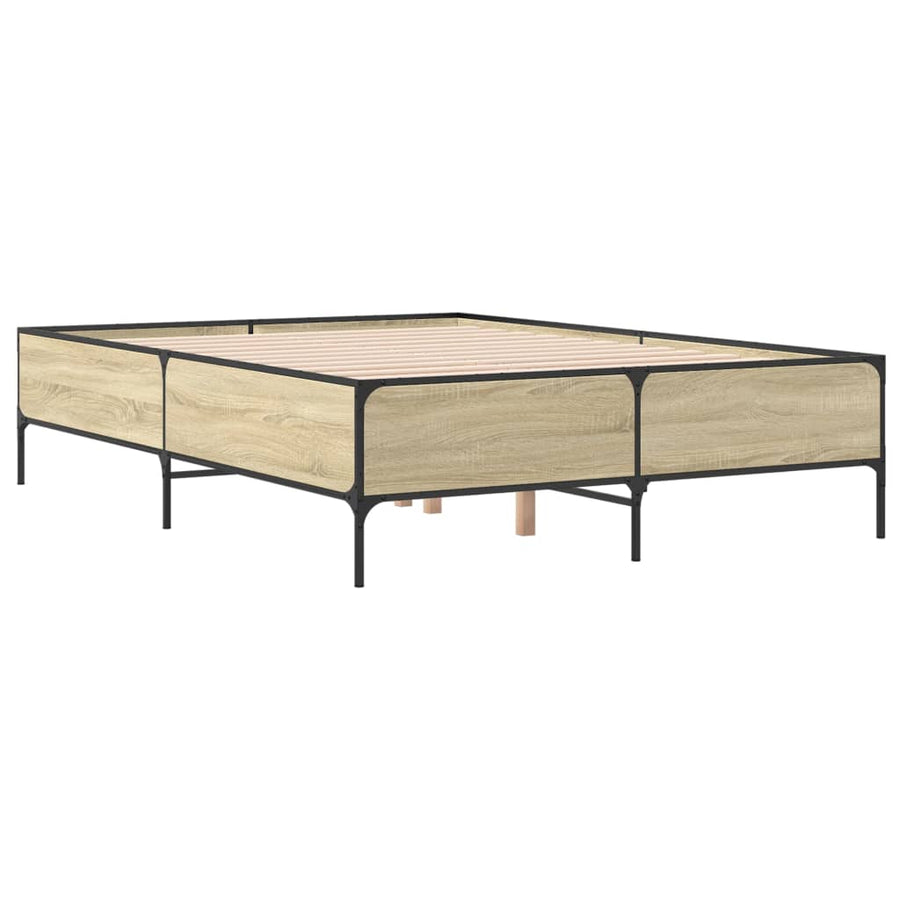 Bedframe bewerkt hout metaal sonoma eikenkleurig 120x200 cm