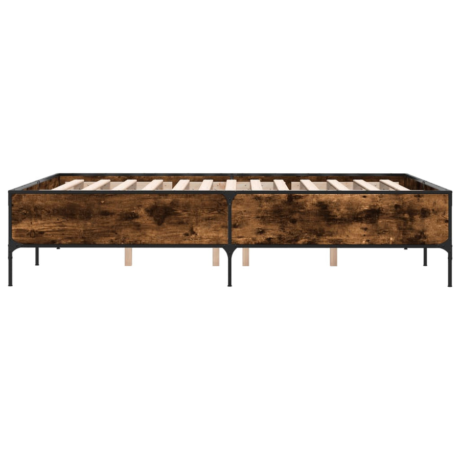 Bedframe bewerkt hout metaal gerookt eikenkleurig 120x200 cm