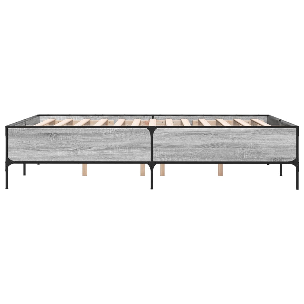 Bedframe bewerkt hout metaal grijs sonoma eiken 120x200 cm
