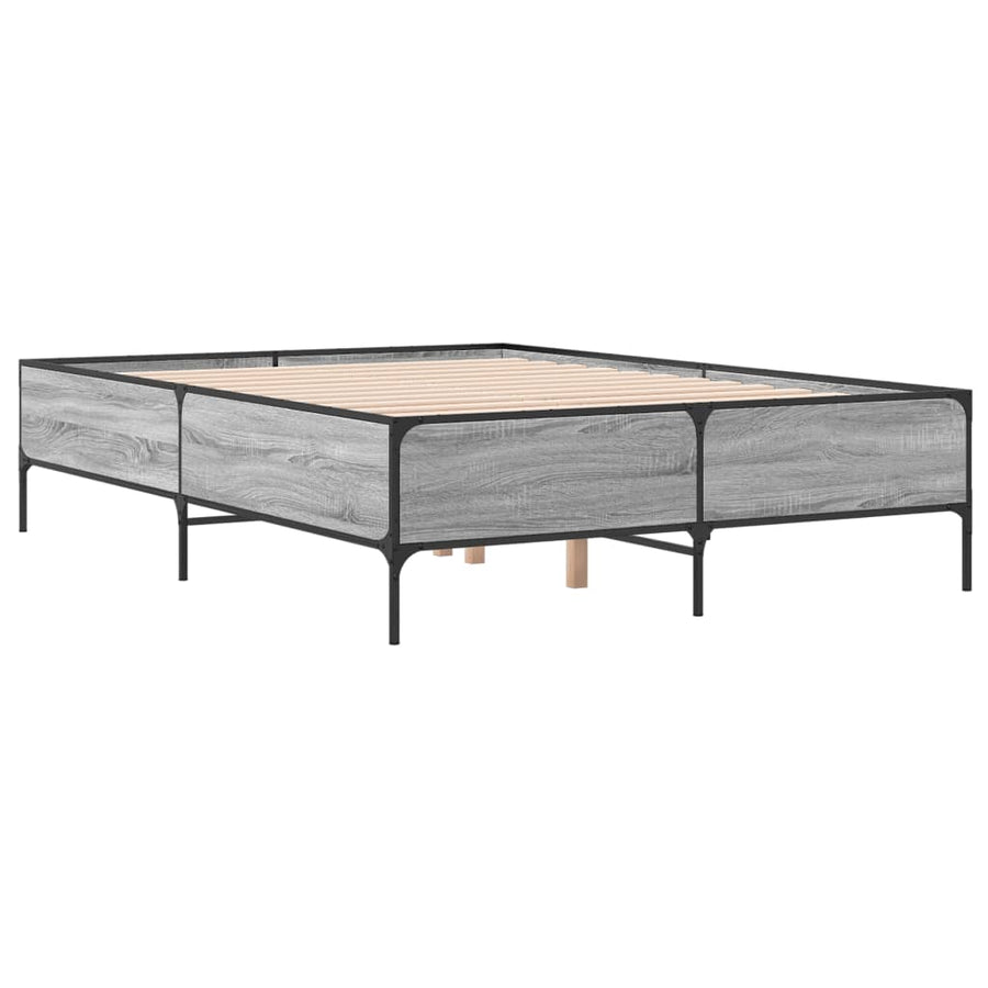 Bedframe bewerkt hout metaal grijs sonoma eiken 120x200 cm