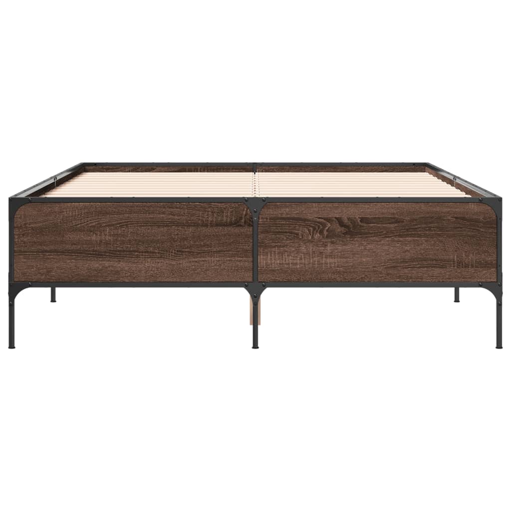 Bedframe bewerkt hout metaal bruin eikenkleur 120x200 cm