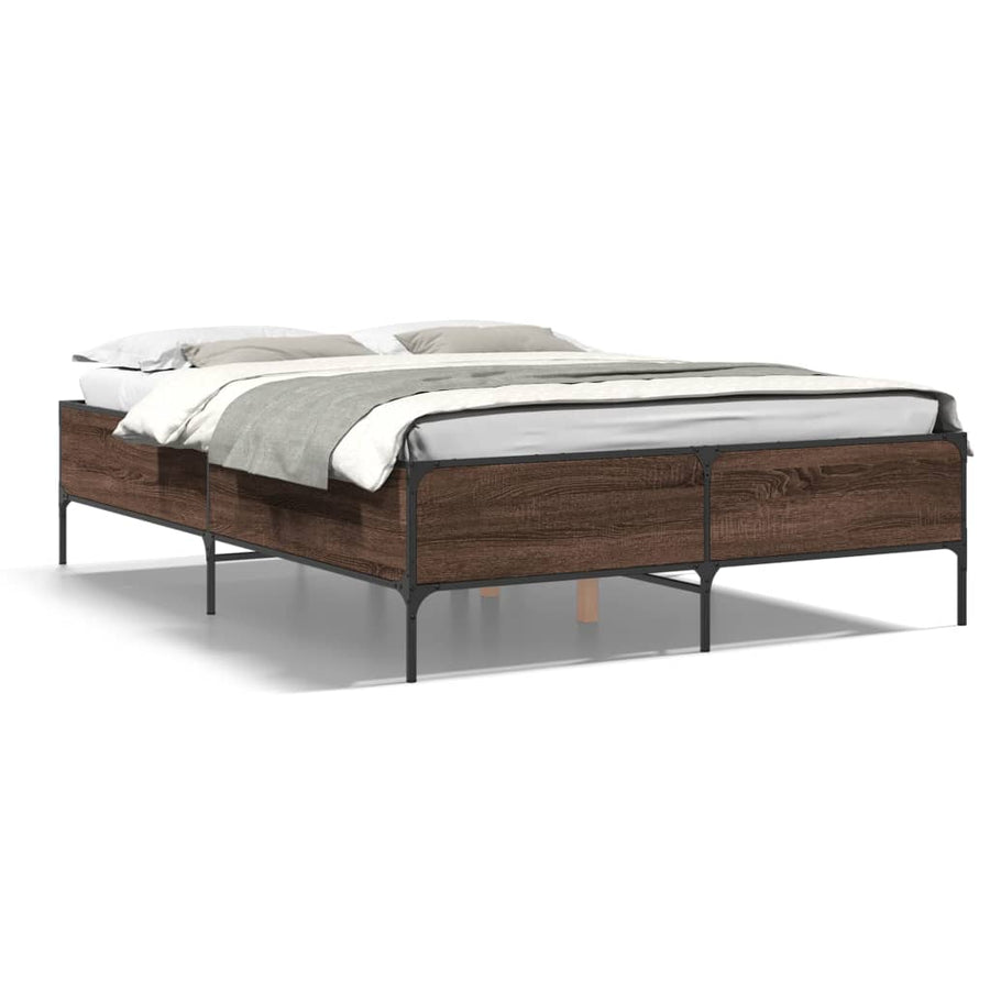 Bedframe bewerkt hout metaal bruin eikenkleur 120x200 cm